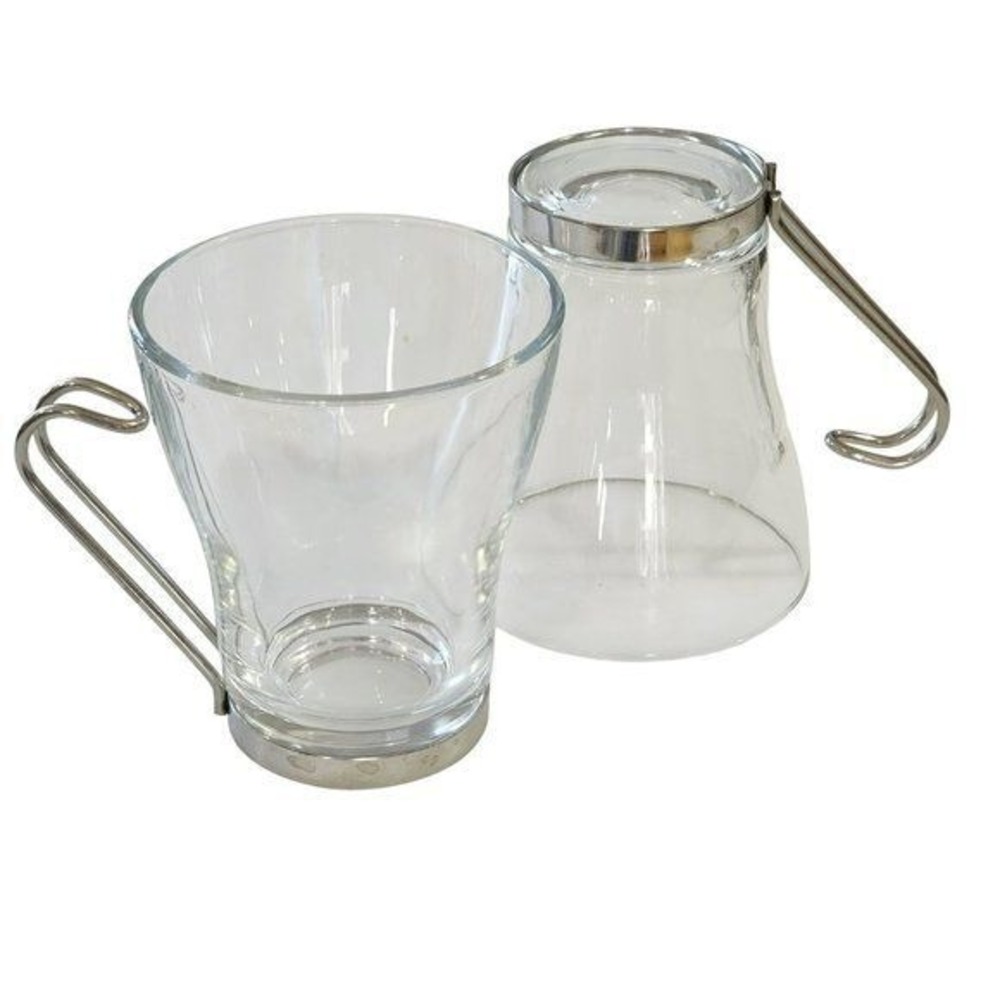 Vintage Set of 7 Clear‎ Glass Cappuccino Expresso Coffee Mug Metal Handle 7.5oz